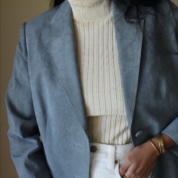 Baby Blue Suede Blazer - Picture 3 of 5